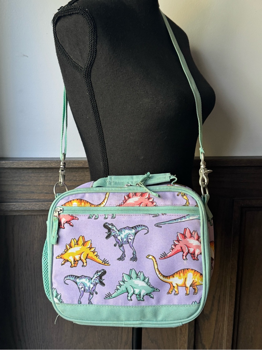 Pottery Barn Kids Lavender Dinosaur Crossbody with Mint Trim - Picture 2 of 9